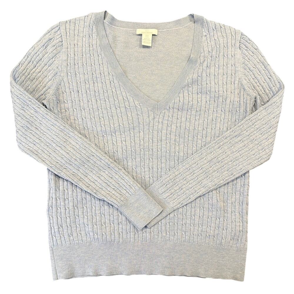 H&M Light Blue Cable Knit V-Neck Sweater, Women's Size Medium
